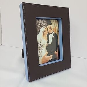 Sicura Italian Design Leather Blue Brown Photo Frame 4"x6"